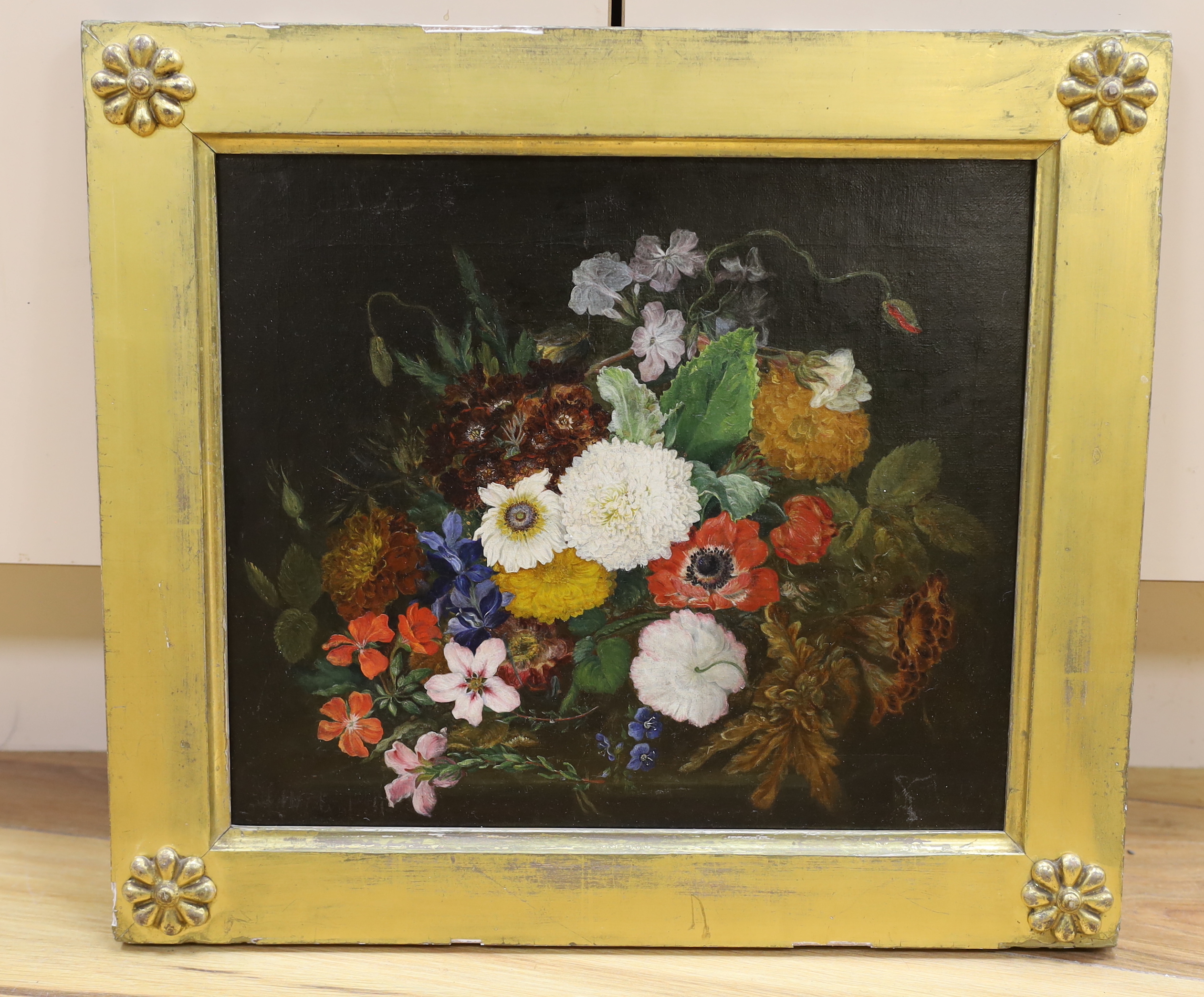 Victorian School, oil on canvas, still life of flowers, 29 x 34cm